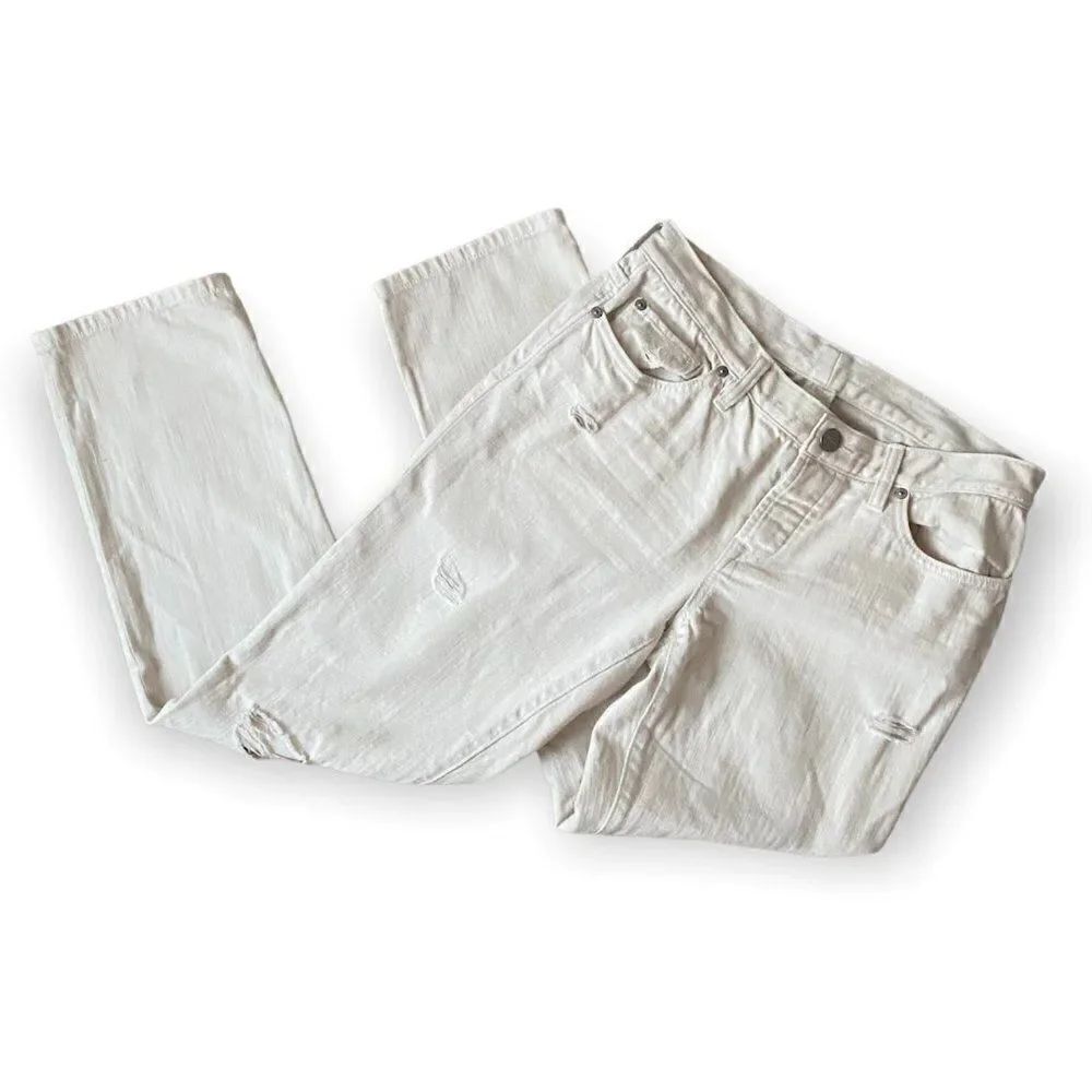 Ann Taylor Loft 27/4 Boyfriend White 100% Cotton Distressed Jeans